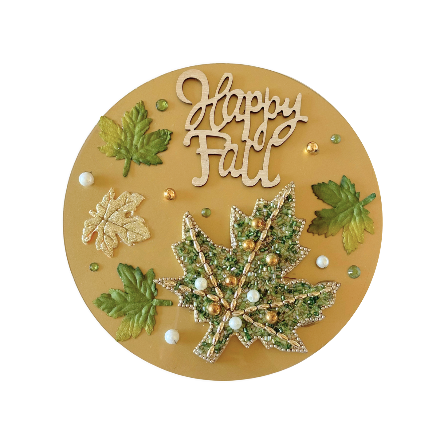 Happy Fall Green and Gold Holiday Tablescape and Table Setting Decor